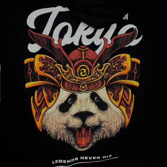 Tuned In Tokyo Graphic Hoodie Sweatshirt Women's M Black Samurai Panda Kabuto - Picture 2 of 5
